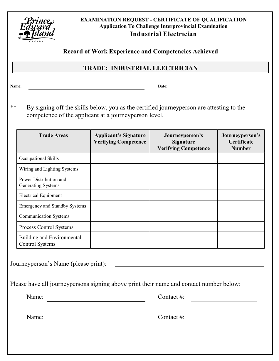 Industrial Electrician Application to Challenge Interprovincial Examination - Prince Edward Island, Canada, Page 3