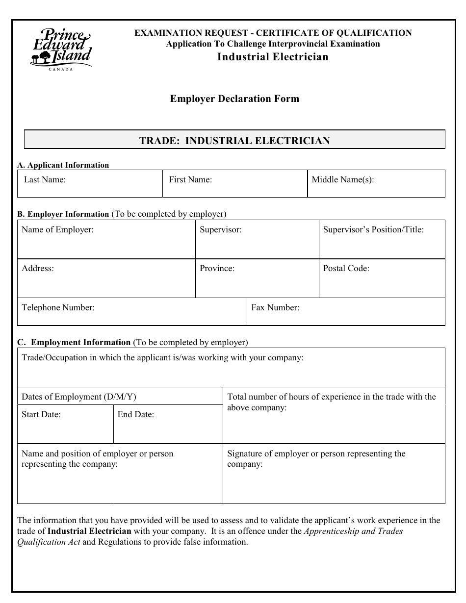 Industrial Electrician Application to Challenge Interprovincial Examination - Prince Edward Island, Canada, Page 4