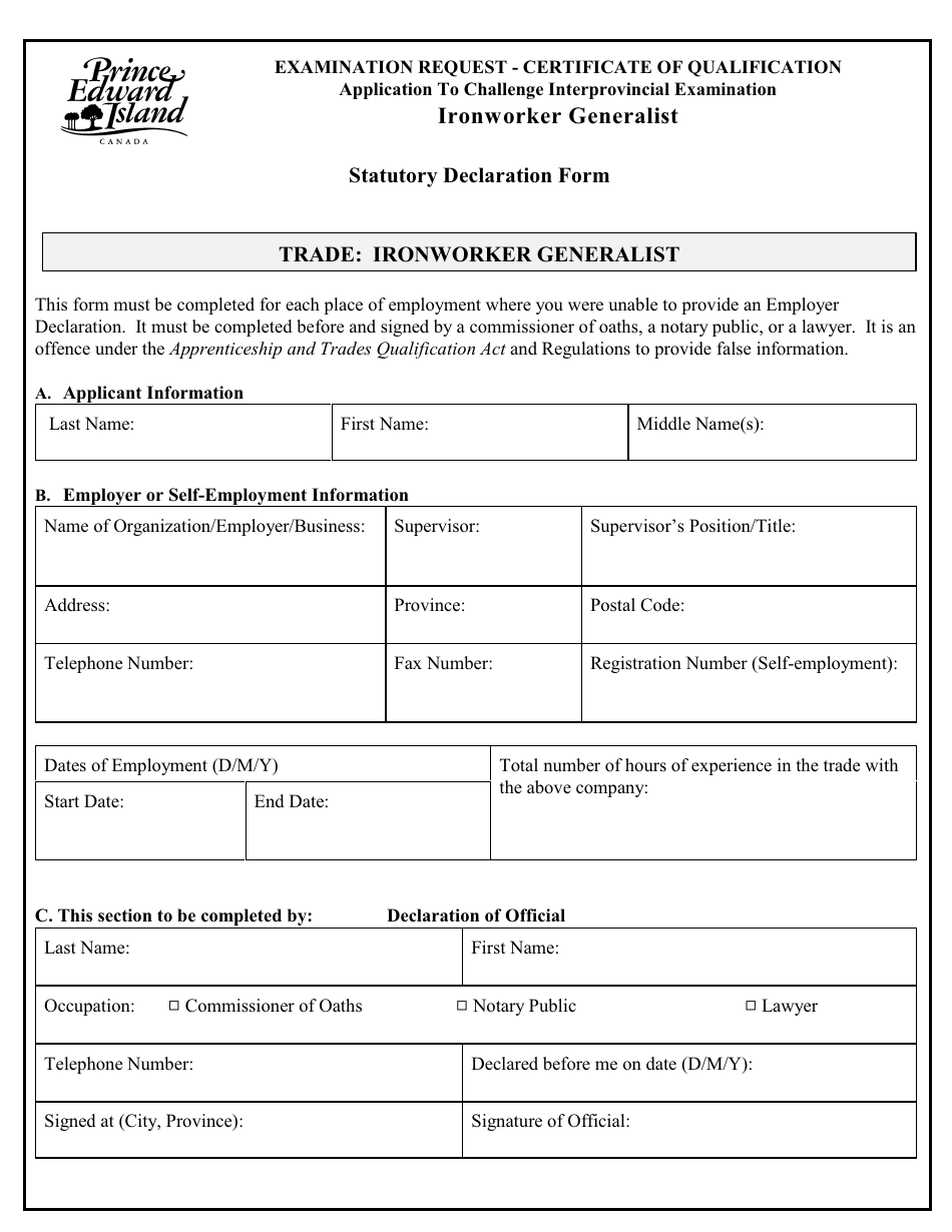 Ironworker Generalist Application to Challenge Interprovincial Examination - Prince Edward Island, Canada, Page 7