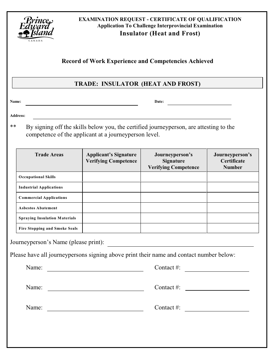 Insulator (Heat and Frost) Application to Challenge Interprovincial Examination - Prince Edward Island, Canada, Page 3