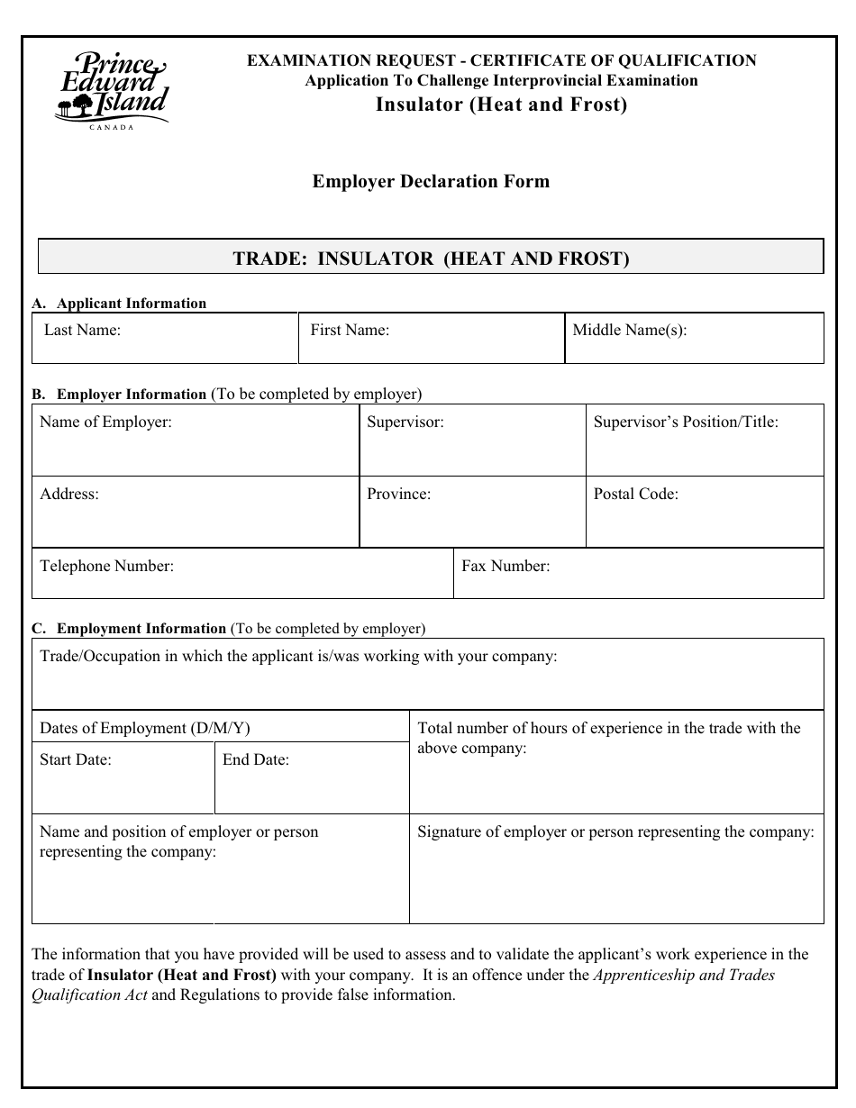 Insulator (Heat and Frost) Application to Challenge Interprovincial Examination - Prince Edward Island, Canada, Page 6