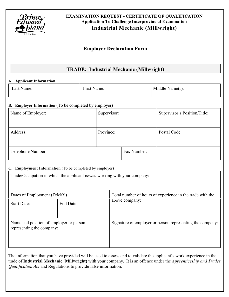 Industrial Mechanic (Millwright) Application to Challenge Interprovincial Examination - Prince Edward Island, Canada, Page 6
