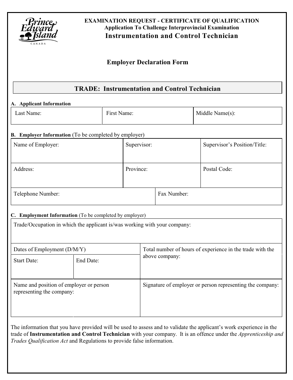 Instrumentation and Control Technician Application to Challenge Interprovincial Examination - Prince Edward Island, Canada, Page 6