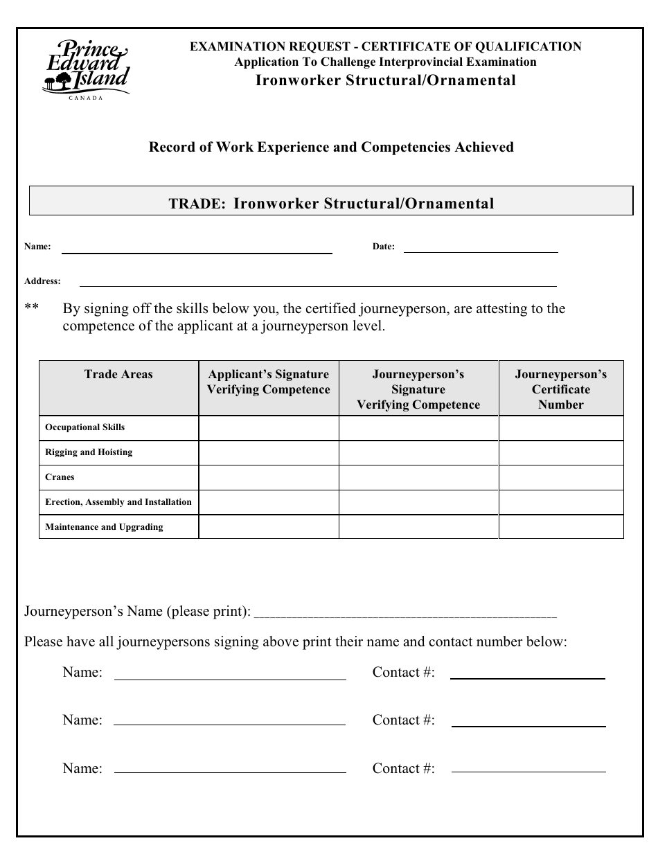 Ironworker Structural / Ornamental Application to Challenge Interprovincial Examination - Prince Edward Island, Canada, Page 3