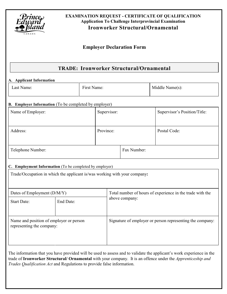 Ironworker Structural / Ornamental Application to Challenge Interprovincial Examination - Prince Edward Island, Canada, Page 5