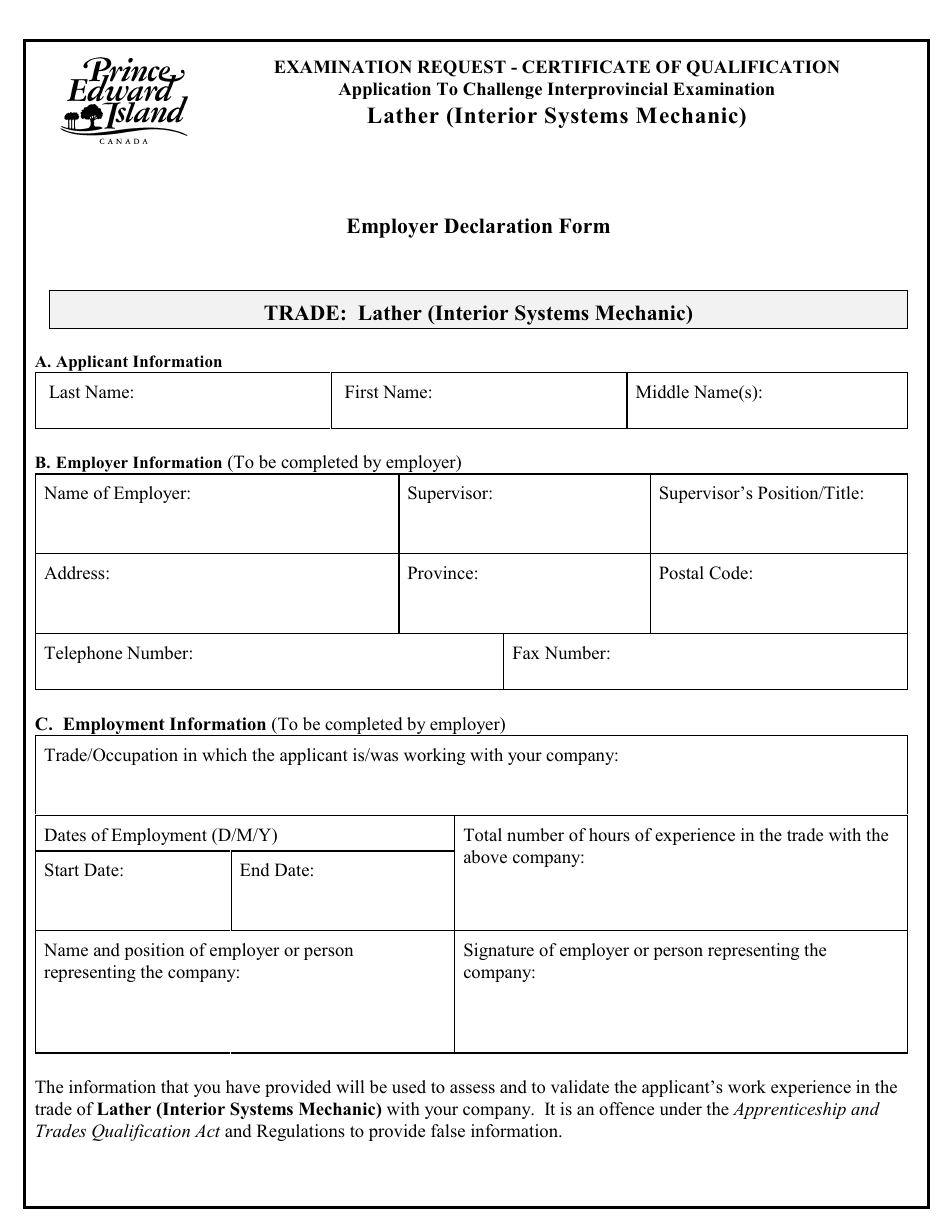 Lather (Interior Systems Mechanic) Application to Challenge Interprovincial Examination - Prince Edward Island, Canada, Page 4