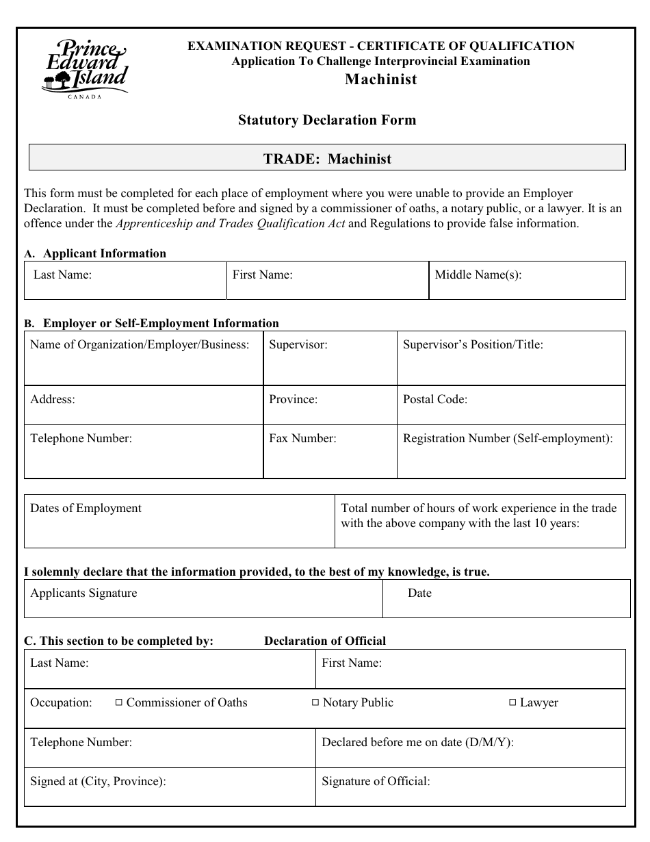 Machinist Application to Challenge Interprovincial Examination - Prince Edward Island, Canada, Page 7