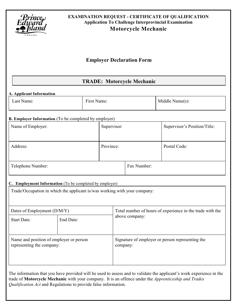 Motorcycle Mechanic Application to Challenge Interprovincial Examination - Prince Edward Island, Canada, Page 4