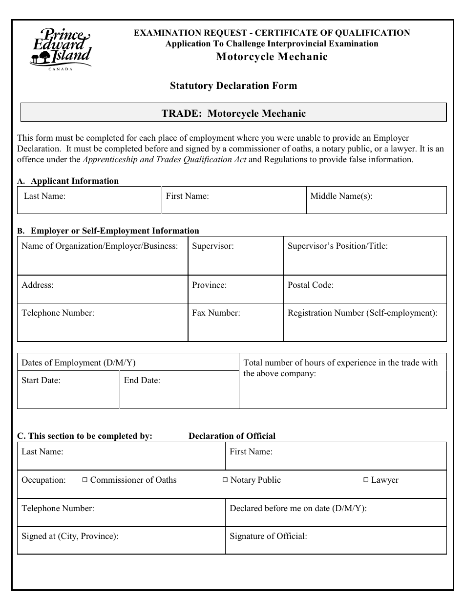 Motorcycle Mechanic Application to Challenge Interprovincial Examination - Prince Edward Island, Canada, Page 7