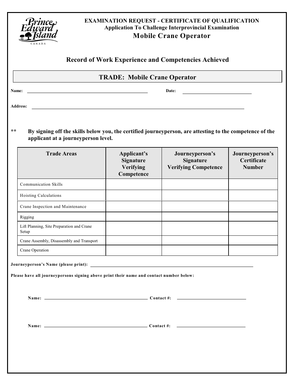 Mobile Crane Operator Application to Challenge Interprovincial Examination - Prince Edward Island, Canada, Page 3