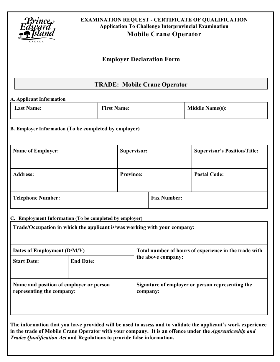 Mobile Crane Operator Application to Challenge Interprovincial Examination - Prince Edward Island, Canada, Page 4