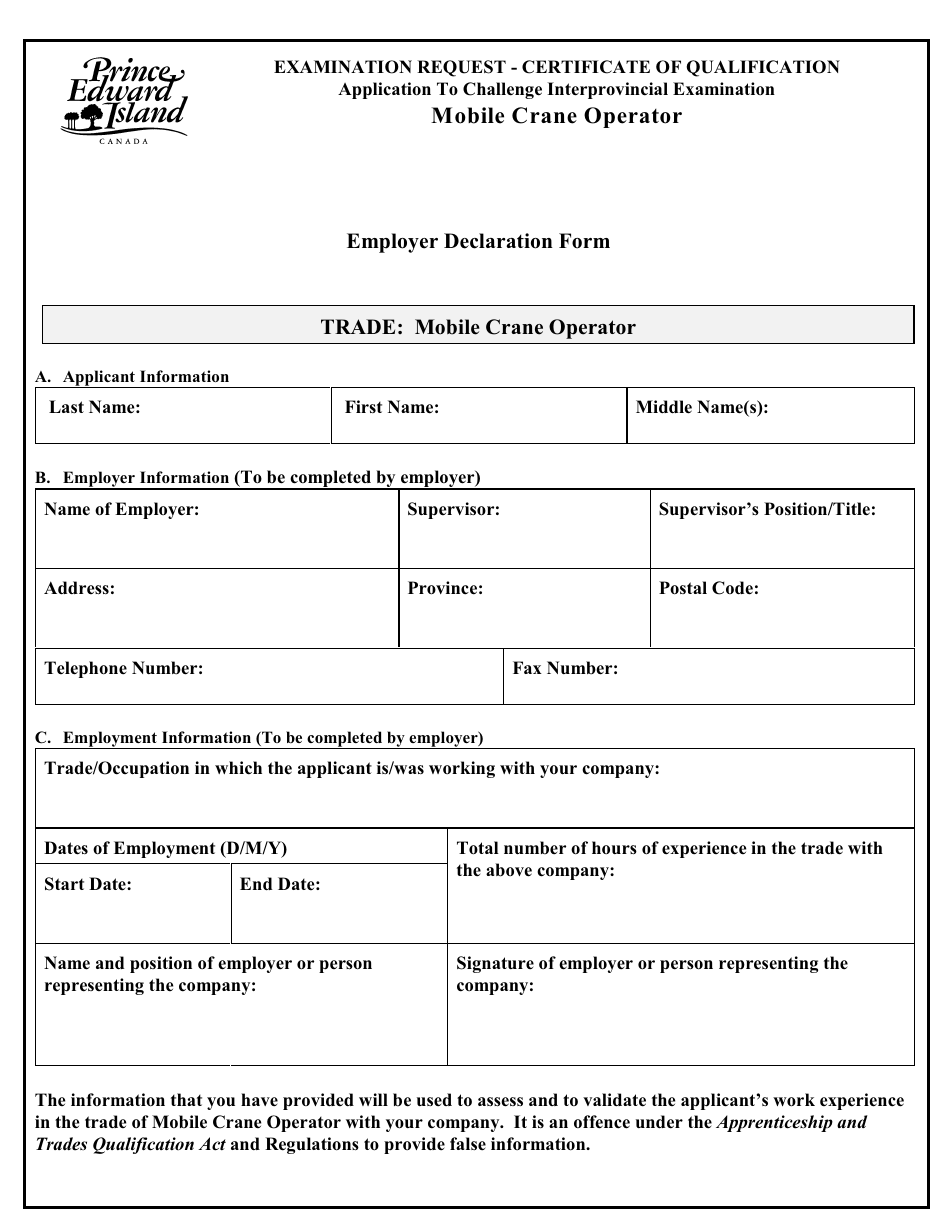 Mobile Crane Operator Application to Challenge Interprovincial Examination - Prince Edward Island, Canada, Page 5