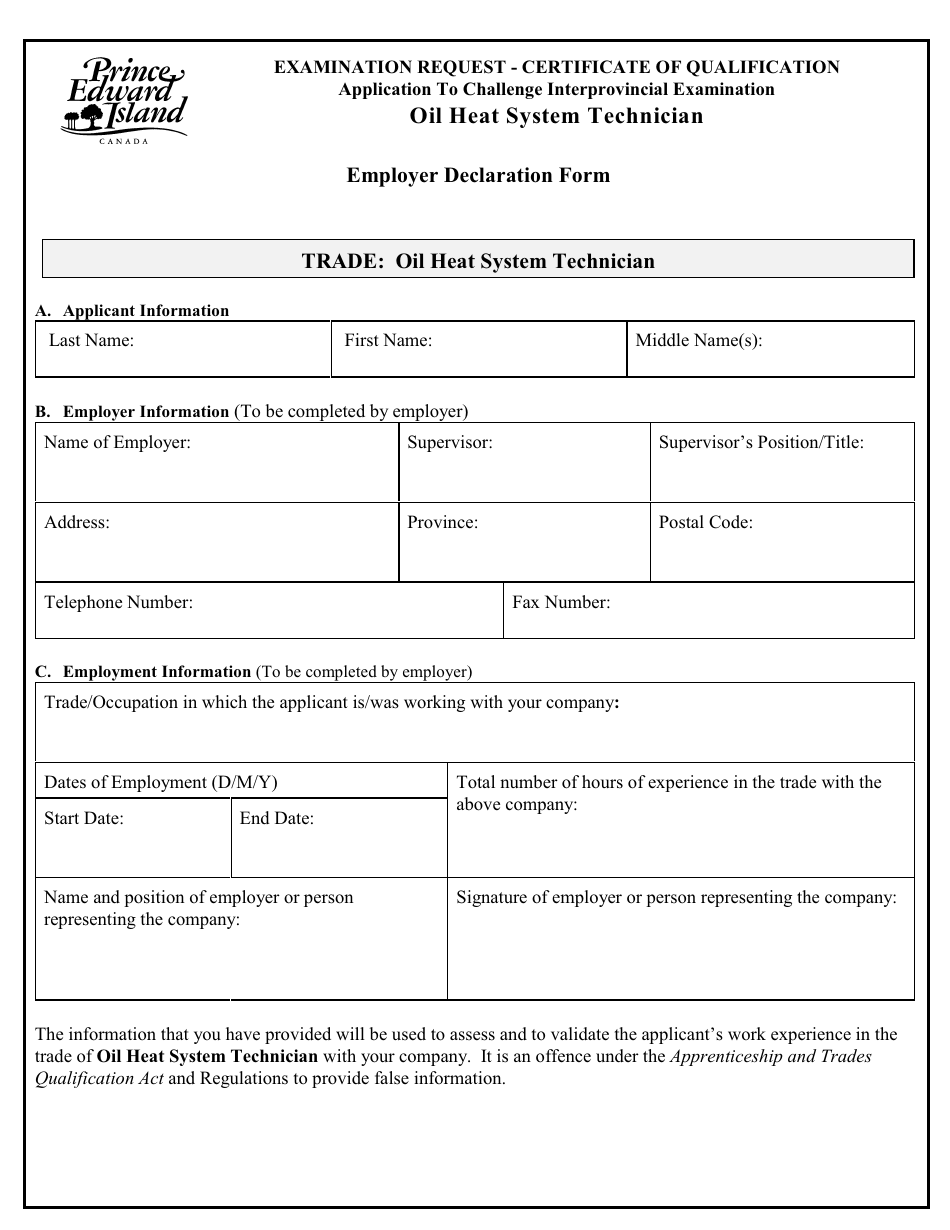 Oil Heat System Technician Application to Challenge Interprovincial Examination - Prince Edward Island, Canada, Page 5