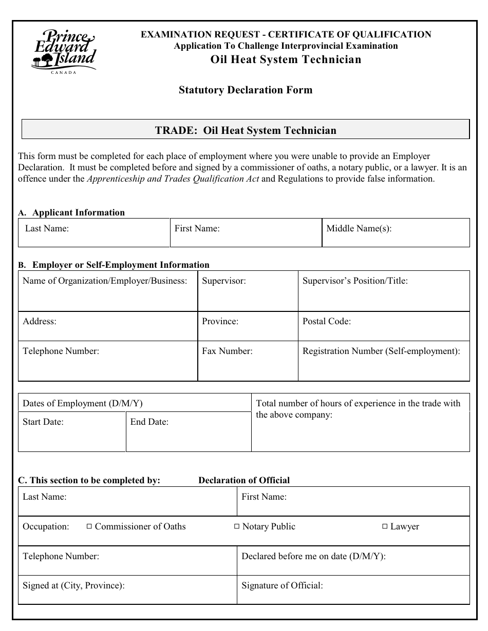 Oil Heat System Technician Application to Challenge Interprovincial Examination - Prince Edward Island, Canada, Page 7