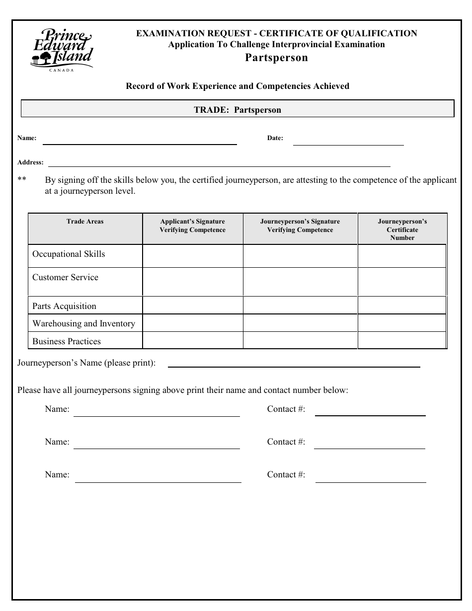 Partsperson Application to Challenge Interprovincial Examination - Prince Edward Island, Canada, Page 3
