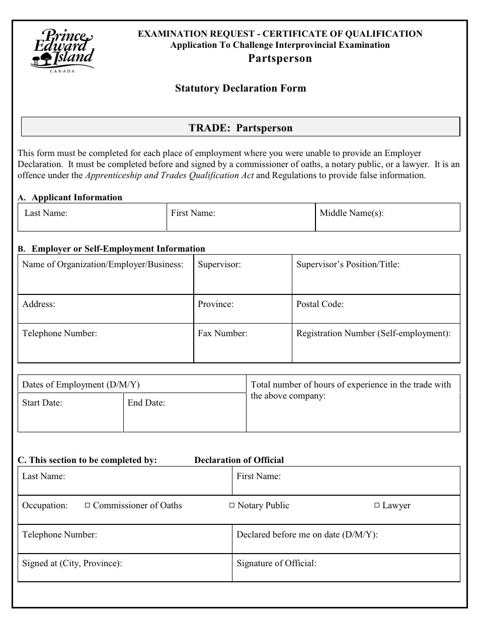 Partsperson Application to Challenge Interprovincial Examination - Prince Edward Island, Canada, Page 7