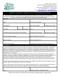 Document preview: Medical Residency Interest Relief Program Application - Prince Edward Island, Canada