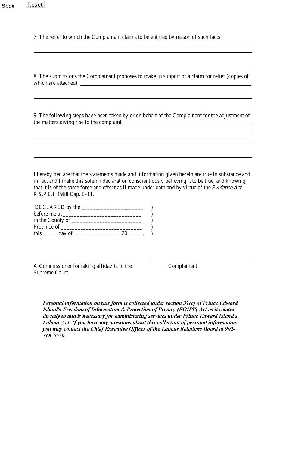 Form 13 Jurisdictional Dispute Complaint - Prince Edward Island, Canada, Page 2