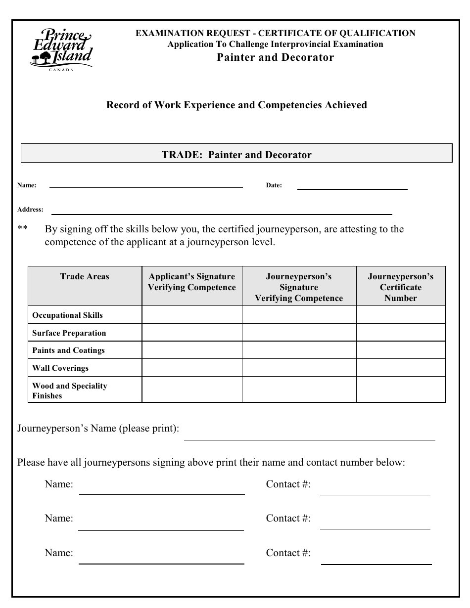Painter and Decorator Application to Challenge Interprovincial Examination - Prince Edward Island, Canada, Page 3