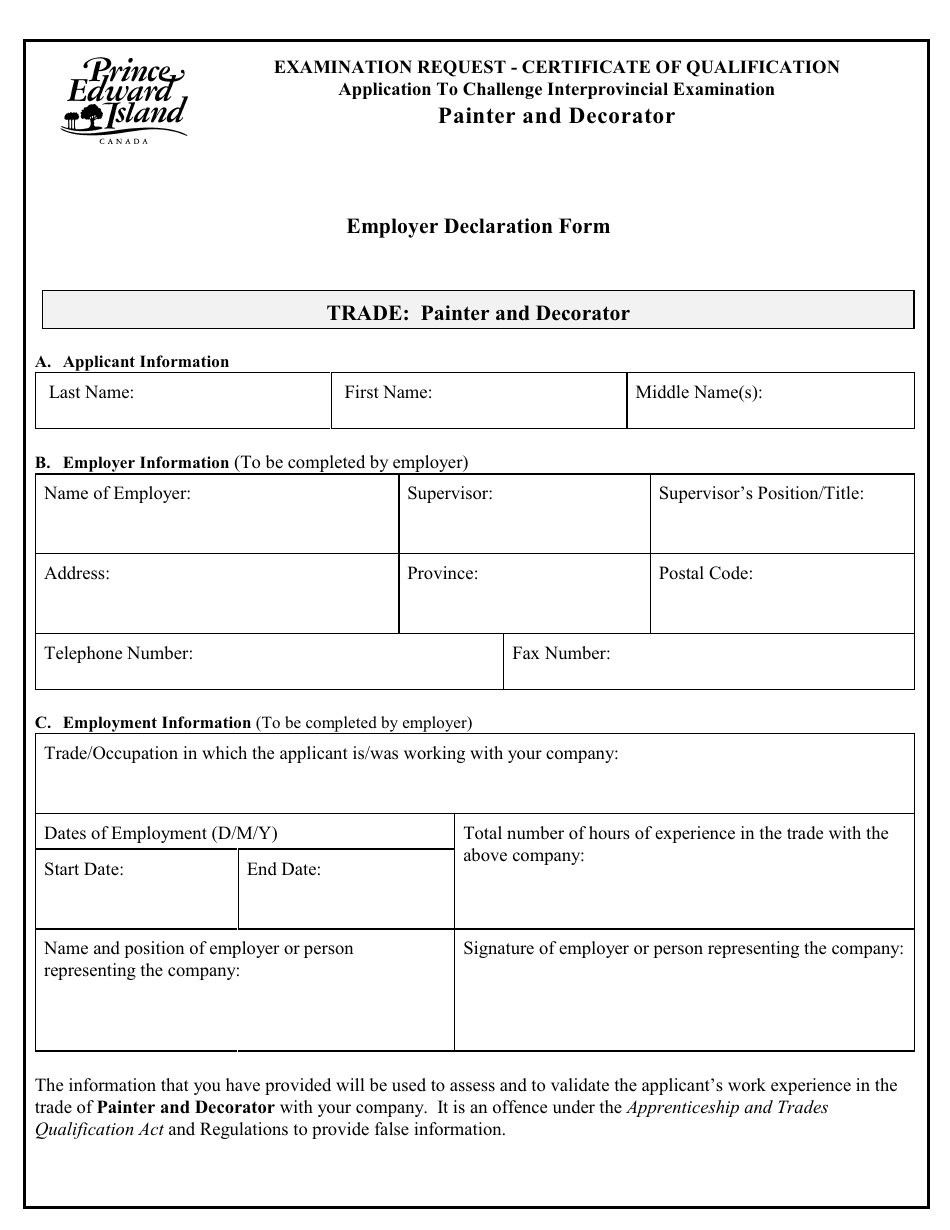 Painter and Decorator Application to Challenge Interprovincial Examination - Prince Edward Island, Canada, Page 6