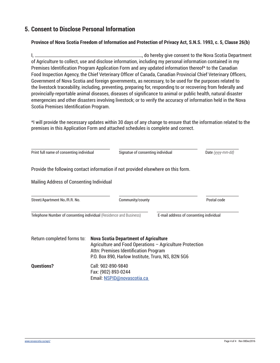 Nova Scotia Premises Identification Program Application Form - Nova Scotia, Canada, Page 4