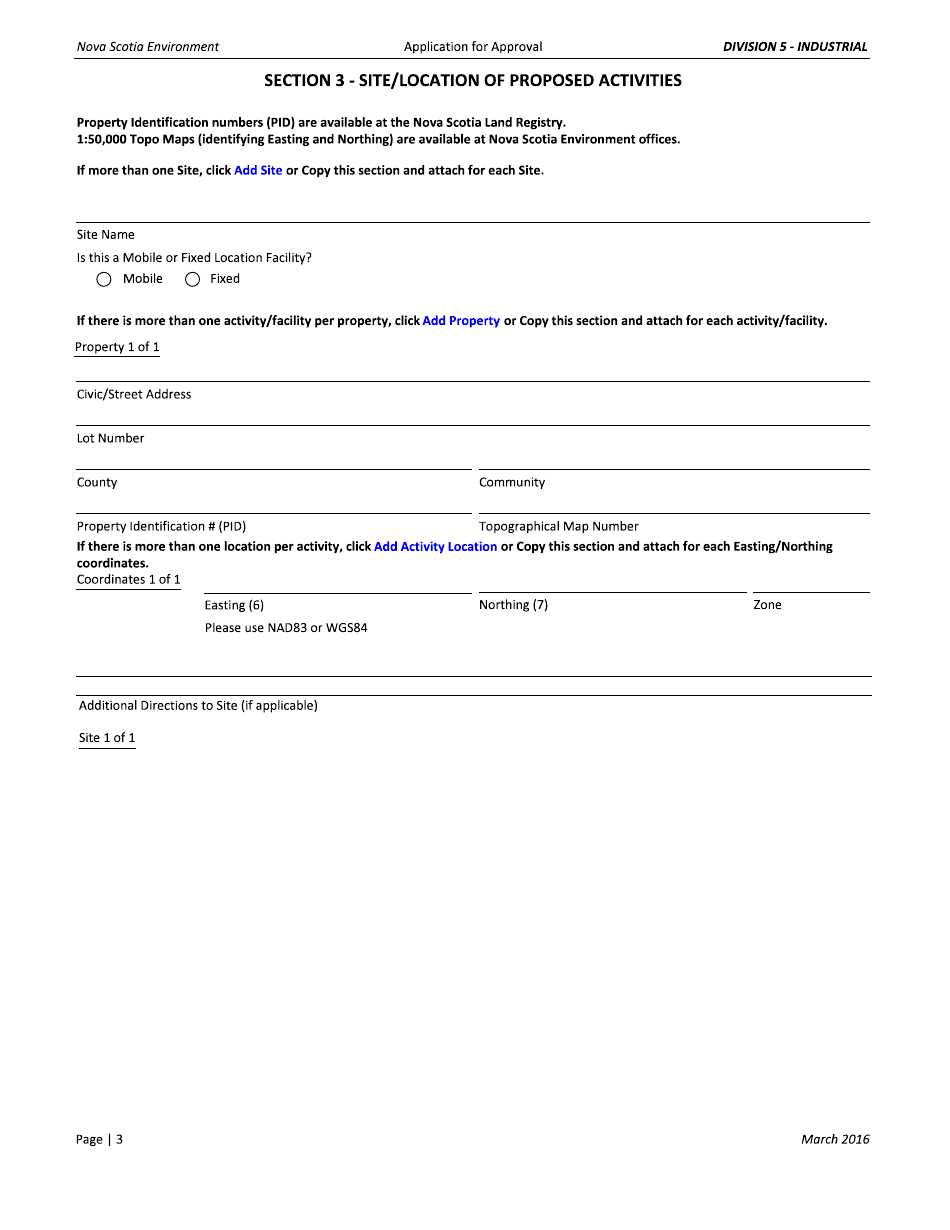 Application for Approval - Industrial - Nova Scotia, Canada, Page 3