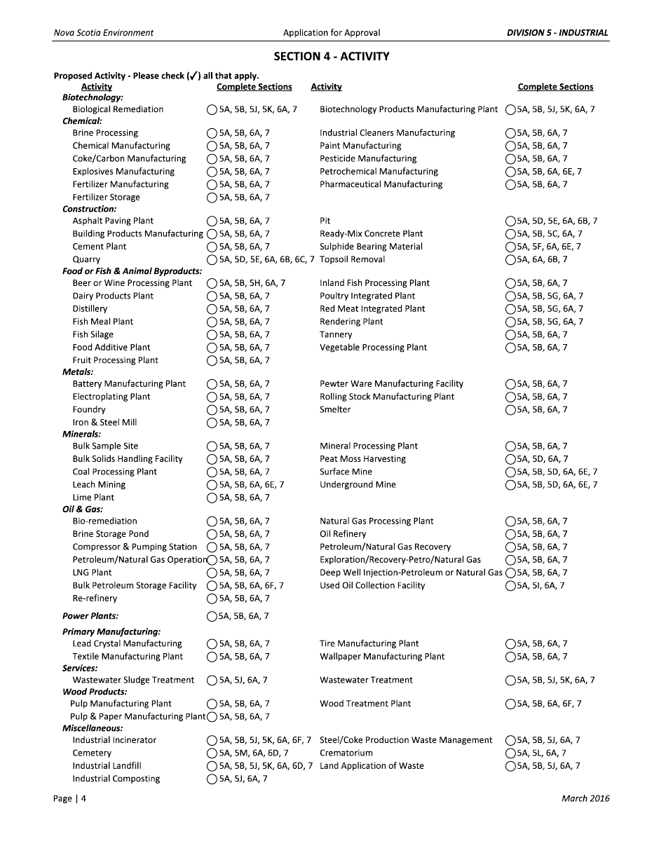 Application for Approval - Industrial - Nova Scotia, Canada, Page 4