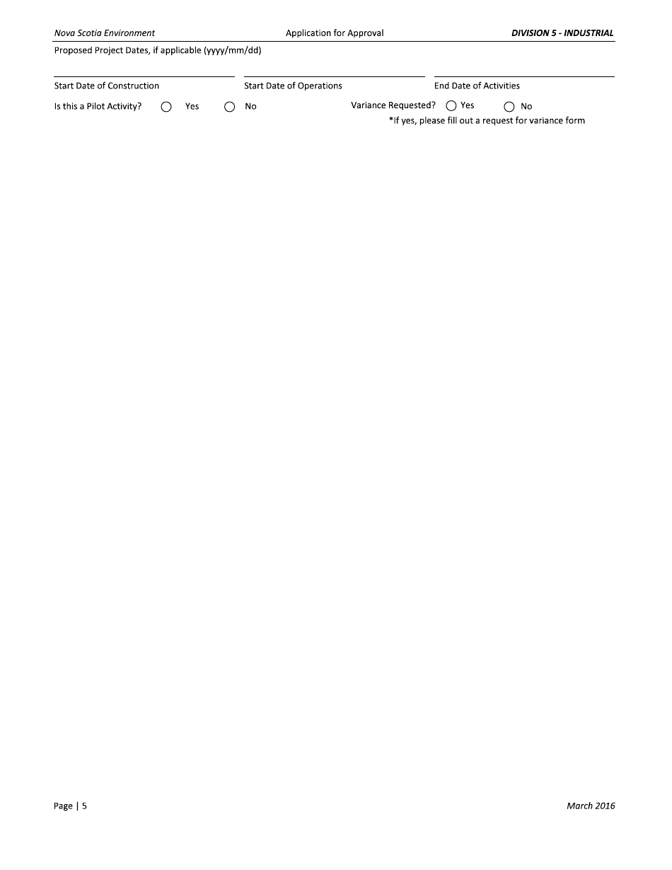 Application for Approval - Industrial - Nova Scotia, Canada, Page 5