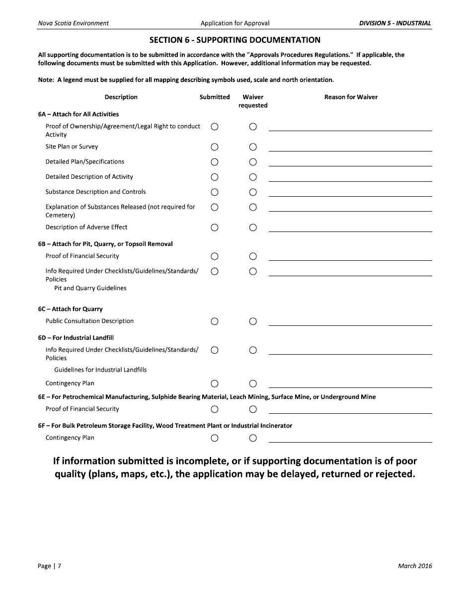 Application for Approval - Industrial - Nova Scotia, Canada, Page 7