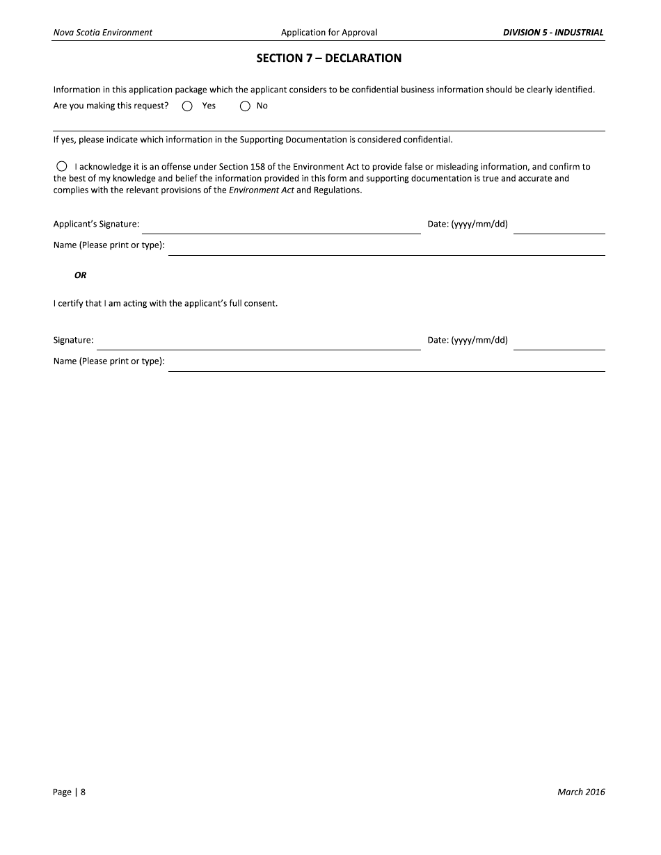 Application for Approval - Industrial - Nova Scotia, Canada, Page 8