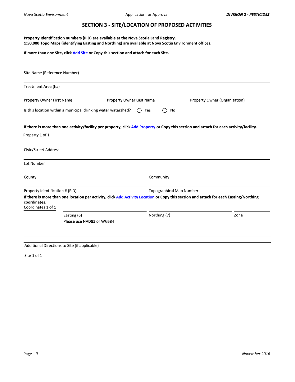 Pesticide (Use or Storage) Application for Approval - Nova Scotia, Canada, Page 3