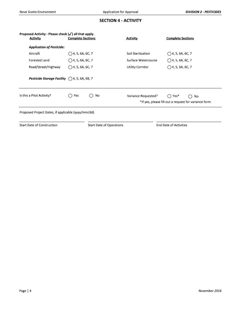 Pesticide (Use or Storage) Application for Approval - Nova Scotia, Canada, Page 4