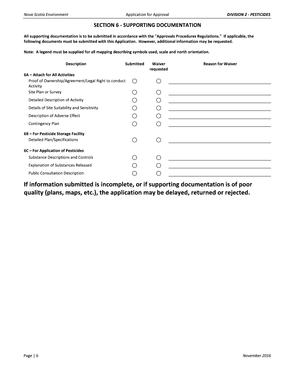 Pesticide (Use or Storage) Application for Approval - Nova Scotia, Canada, Page 6