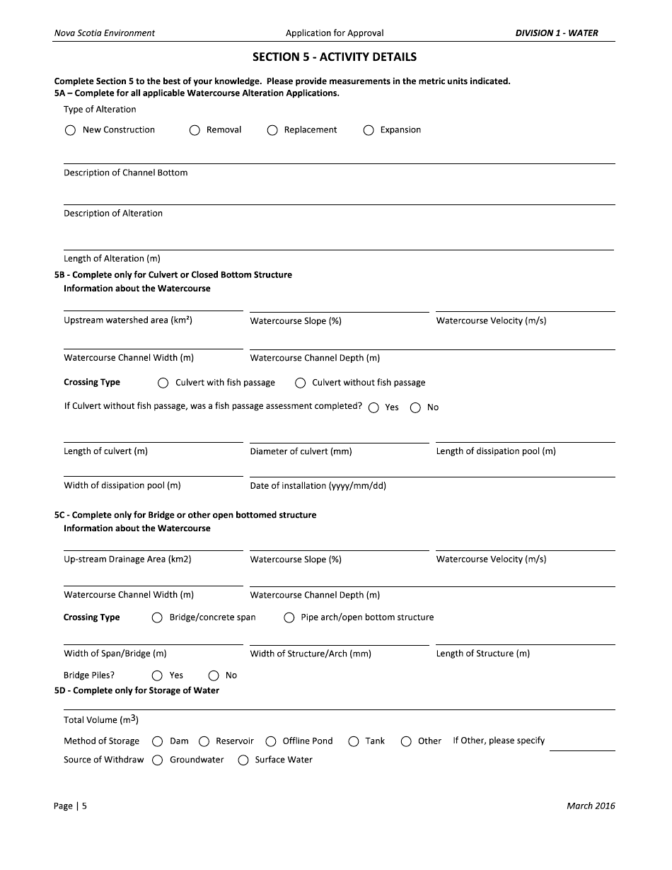 Watercourse Alteration Application for Approval - Nova Scotia, Canada, Page 5