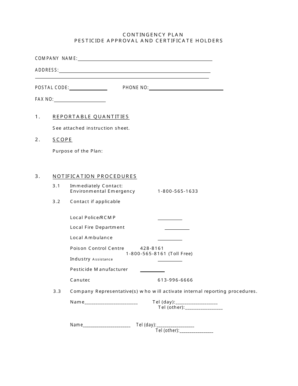 Contingency Plan Pesticide Approval and Certificate Holders - Nova Scotia, Canada, Page 3