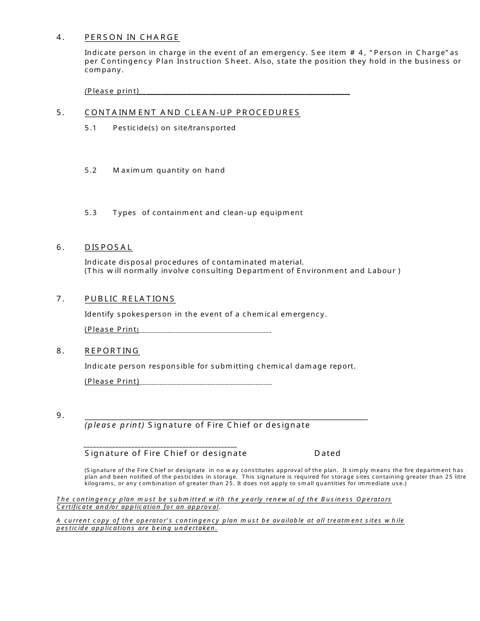 Contingency Plan Pesticide Approval and Certificate Holders - Nova Scotia, Canada, Page 4