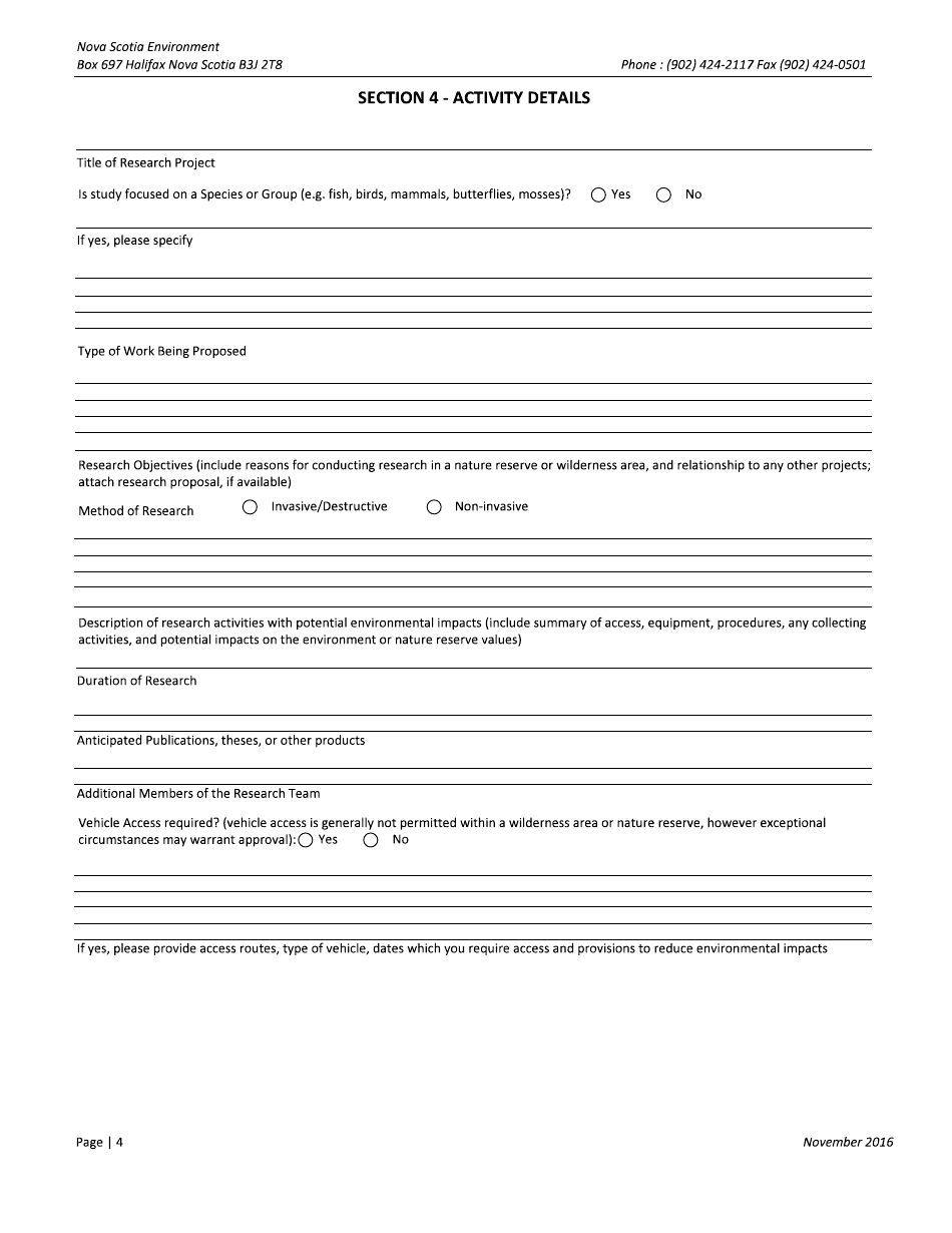Application to Conduct Scientific Research - Nova Scotia, Canada, Page 4