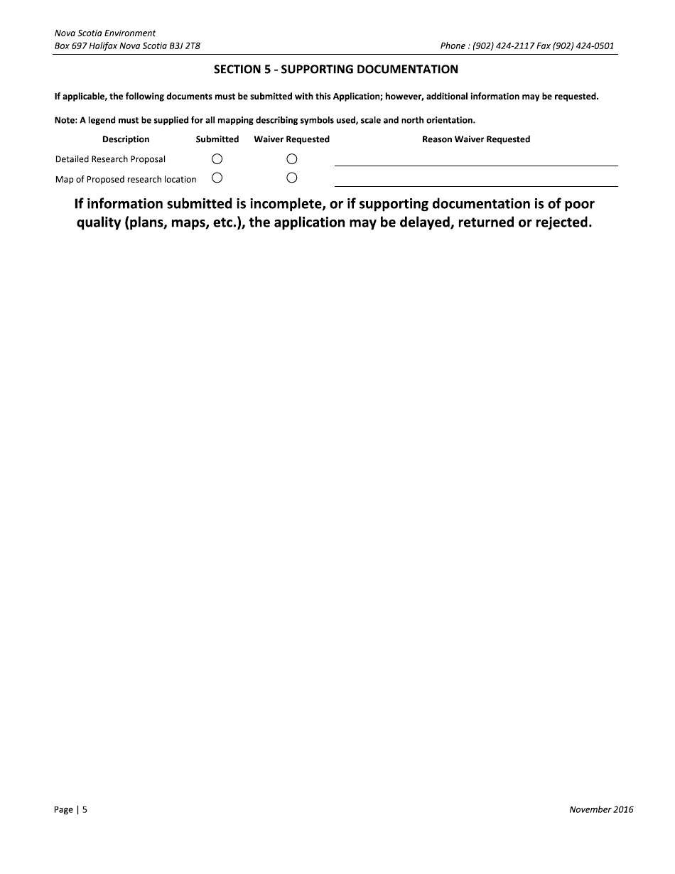 Application to Conduct Scientific Research - Nova Scotia, Canada, Page 5