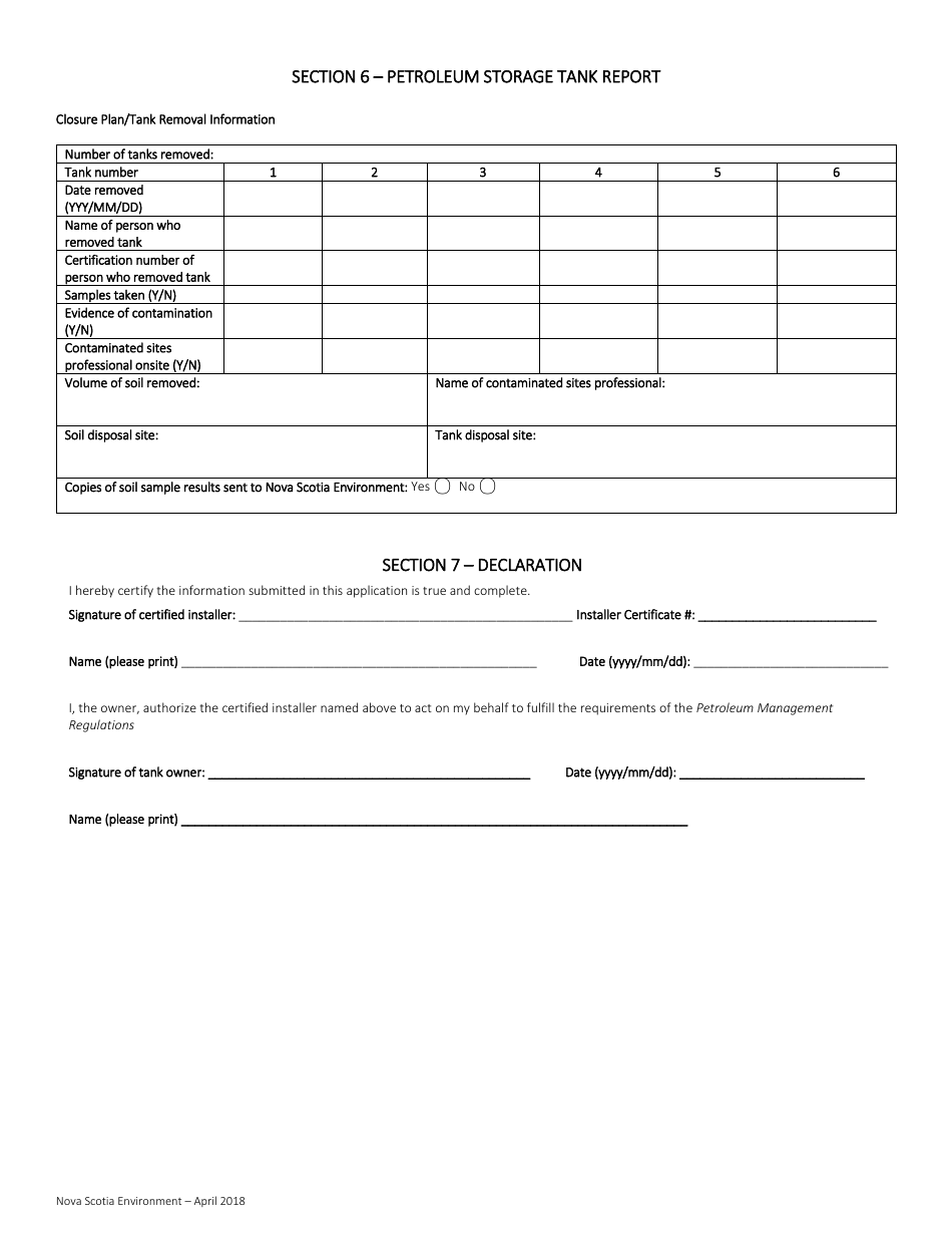 Petroleum Storage Tank Application for Installation / Removal / Alteration - Nova Scotia, Canada, Page 5
