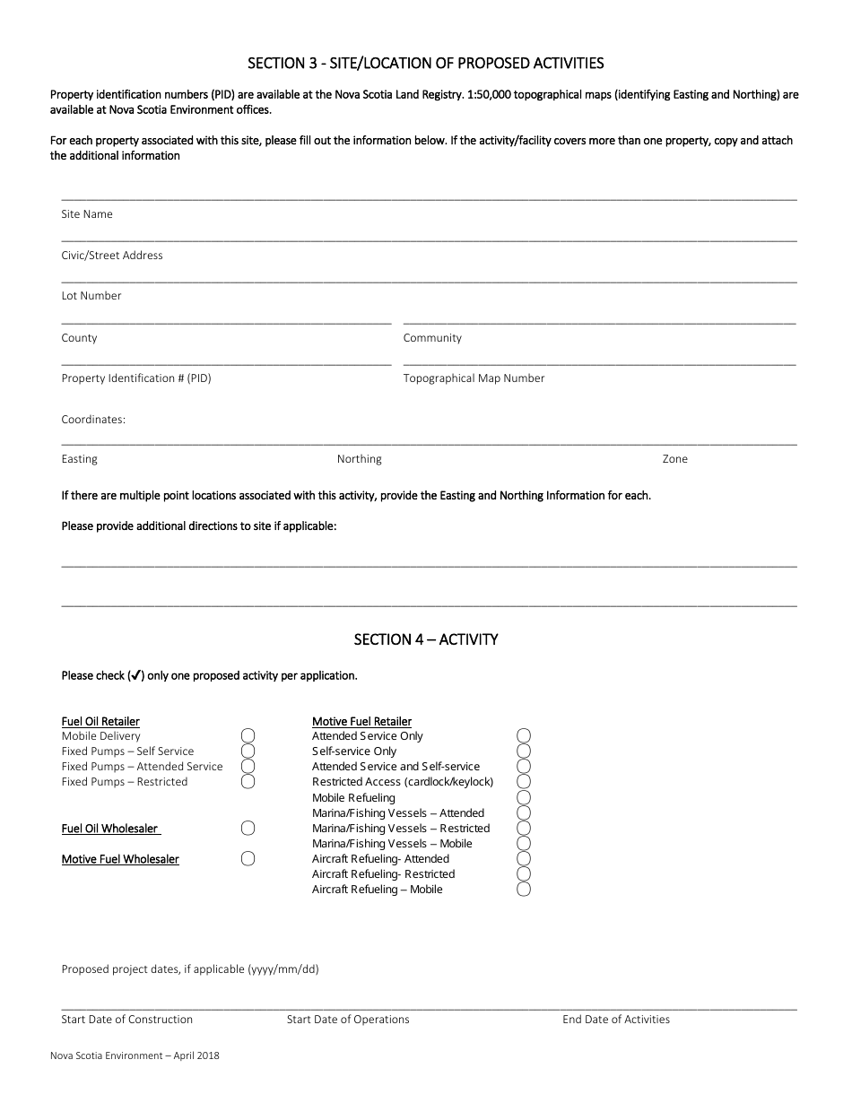 Motive Fuel and Fuel Oil Application for Approval - Nova Scotia, Canada, Page 3