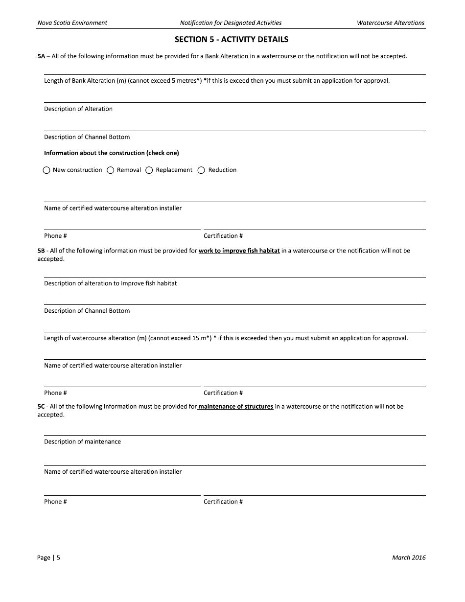 Notification Form - Nova Scotia, Canada, Page 5