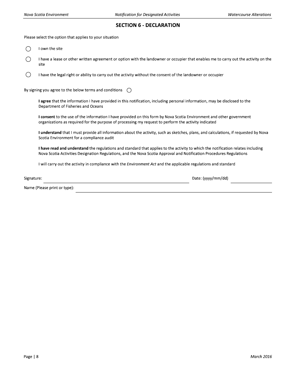 Notification Form - Nova Scotia, Canada, Page 8