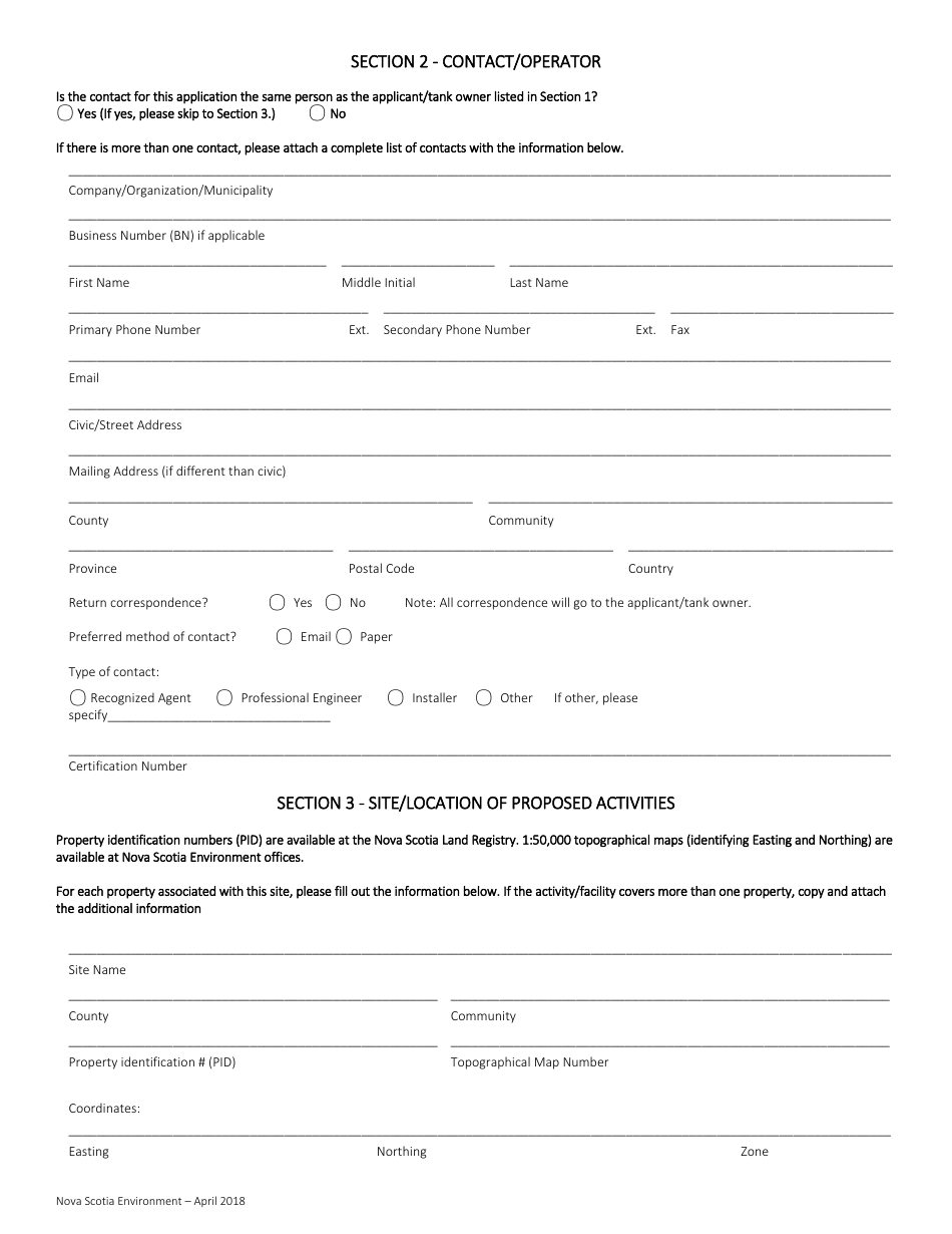 Petroleum Storage Tank Notification or Application for Approval - Nova Scotia, Canada, Page 3