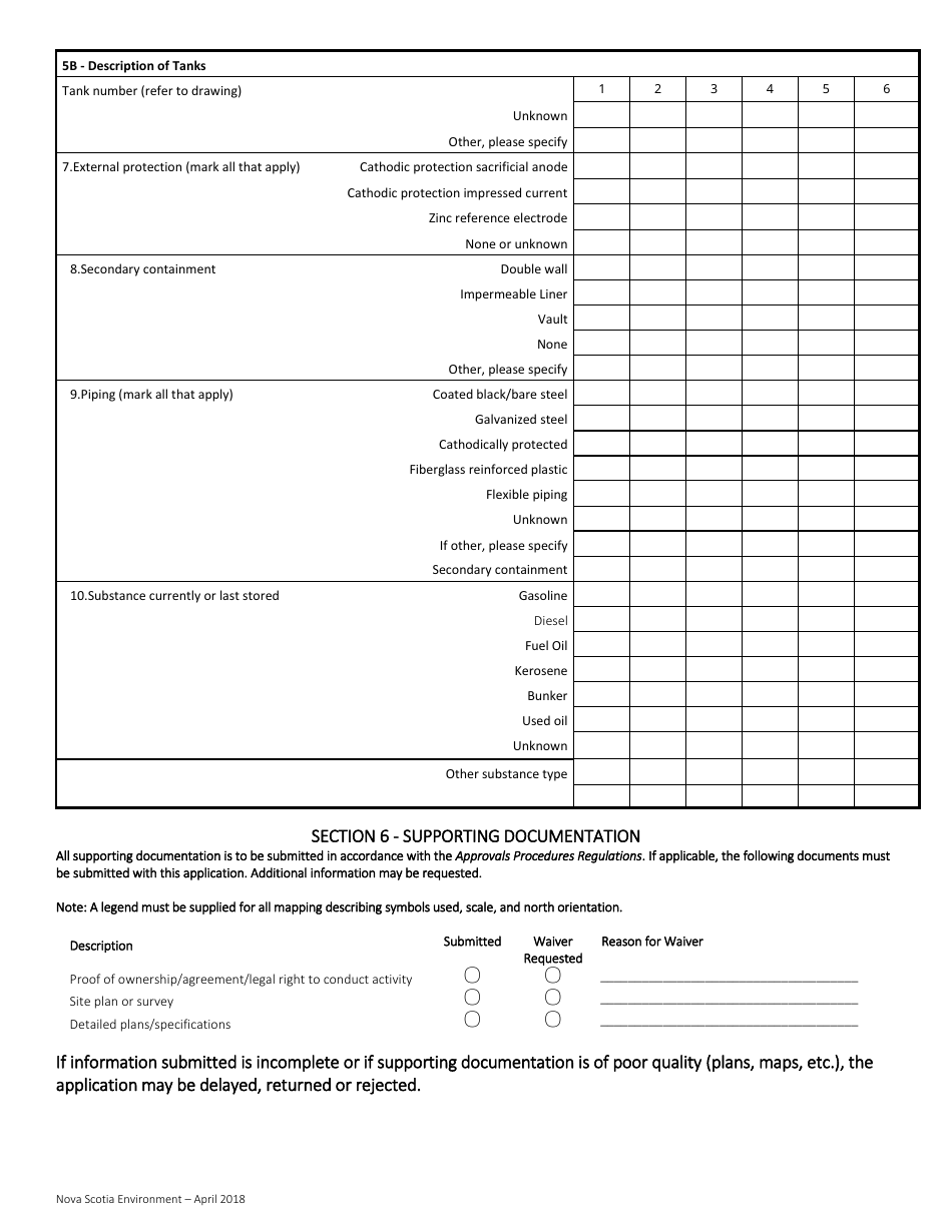 Petroleum Storage Tank Notification or Application for Approval - Nova Scotia, Canada, Page 5