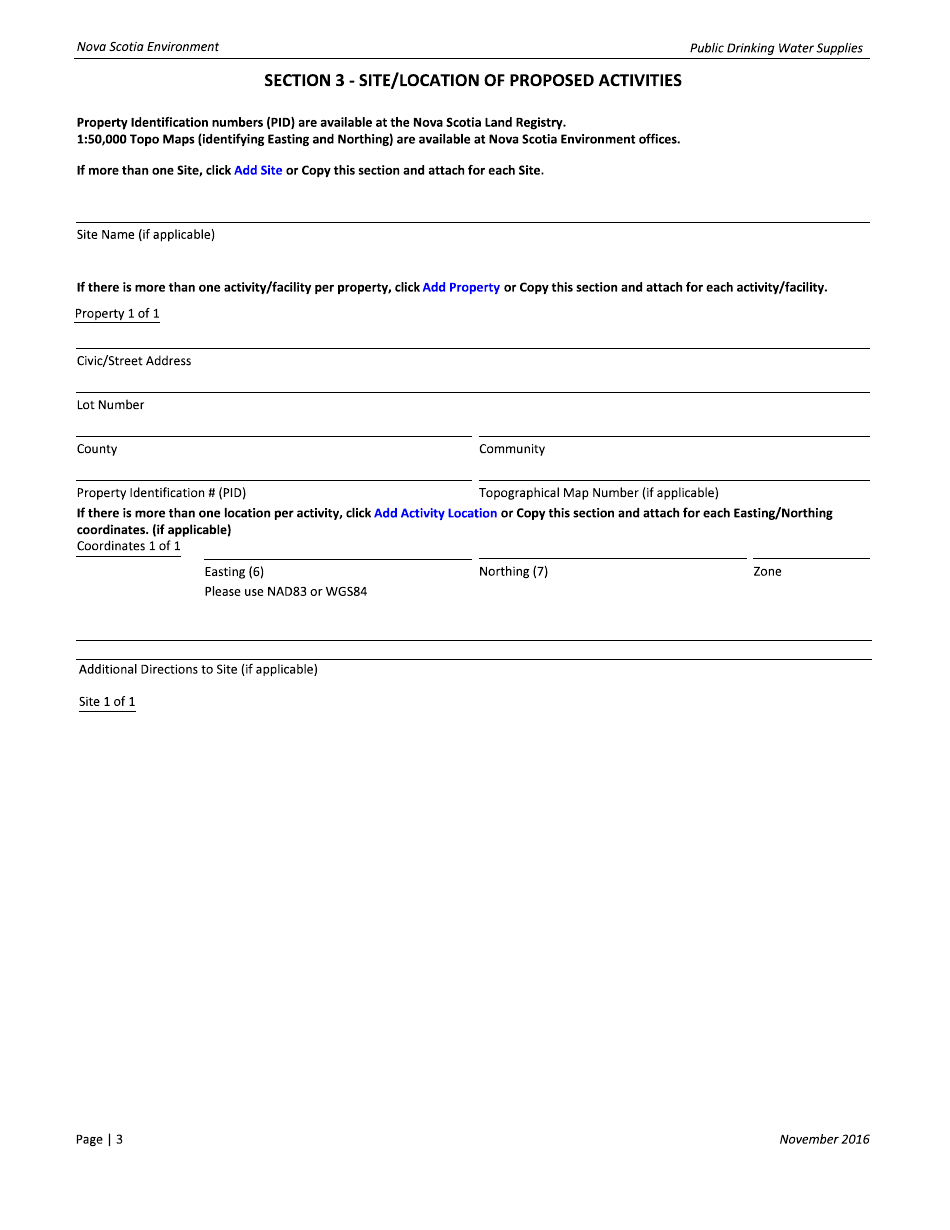 Registration Form for Public Drinking Water Supplies - Nova Scotia, Canada, Page 3