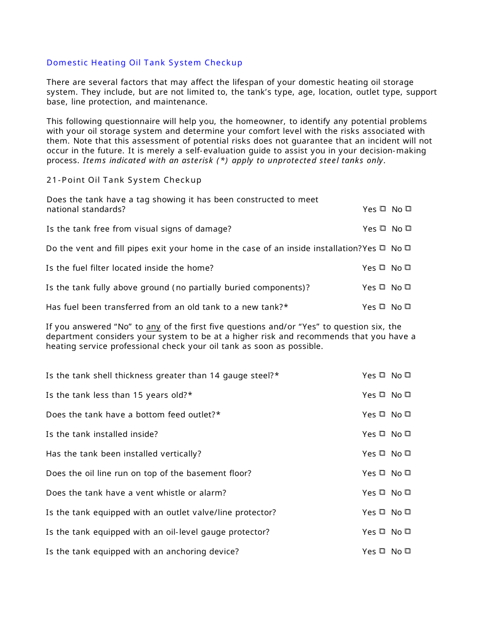 Nova Scotia Canada Domestic Heating Oil Tank System Checkup Fill Out, Sign Online and Download
