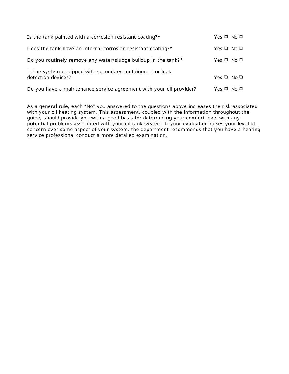 Nova Scotia Canada Domestic Heating Oil Tank System Checkup Fill Out