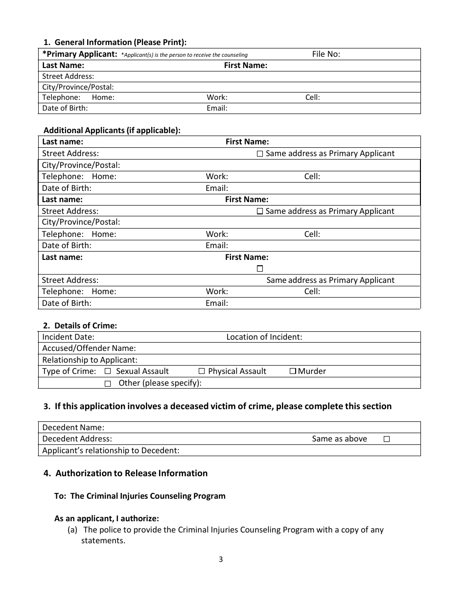 Criminal Injuries Counselling Program Application for Counseling Services - Nova Scotia, Canada, Page 3