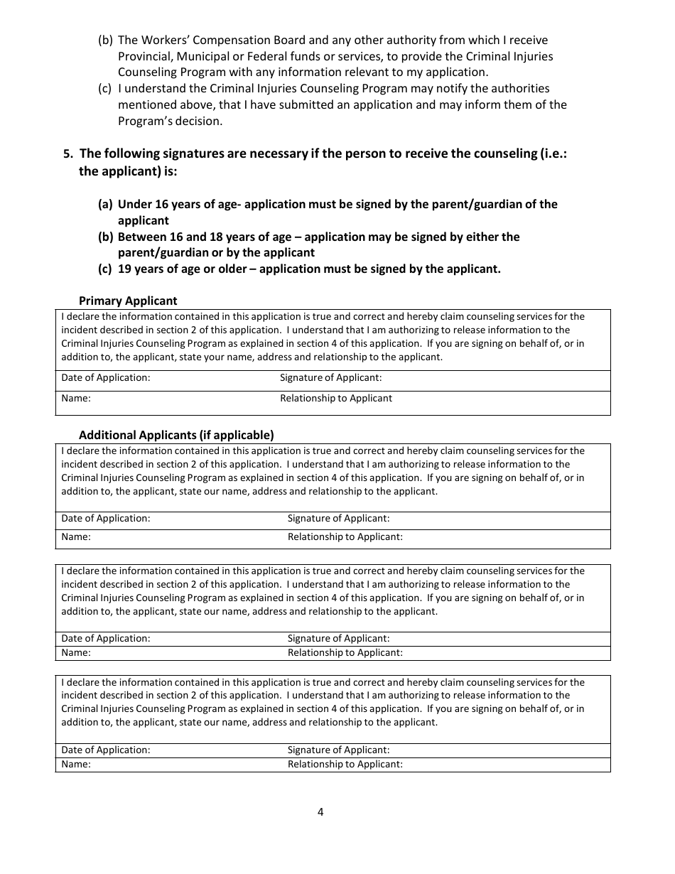 Criminal Injuries Counselling Program Application for Counseling Services - Nova Scotia, Canada, Page 4