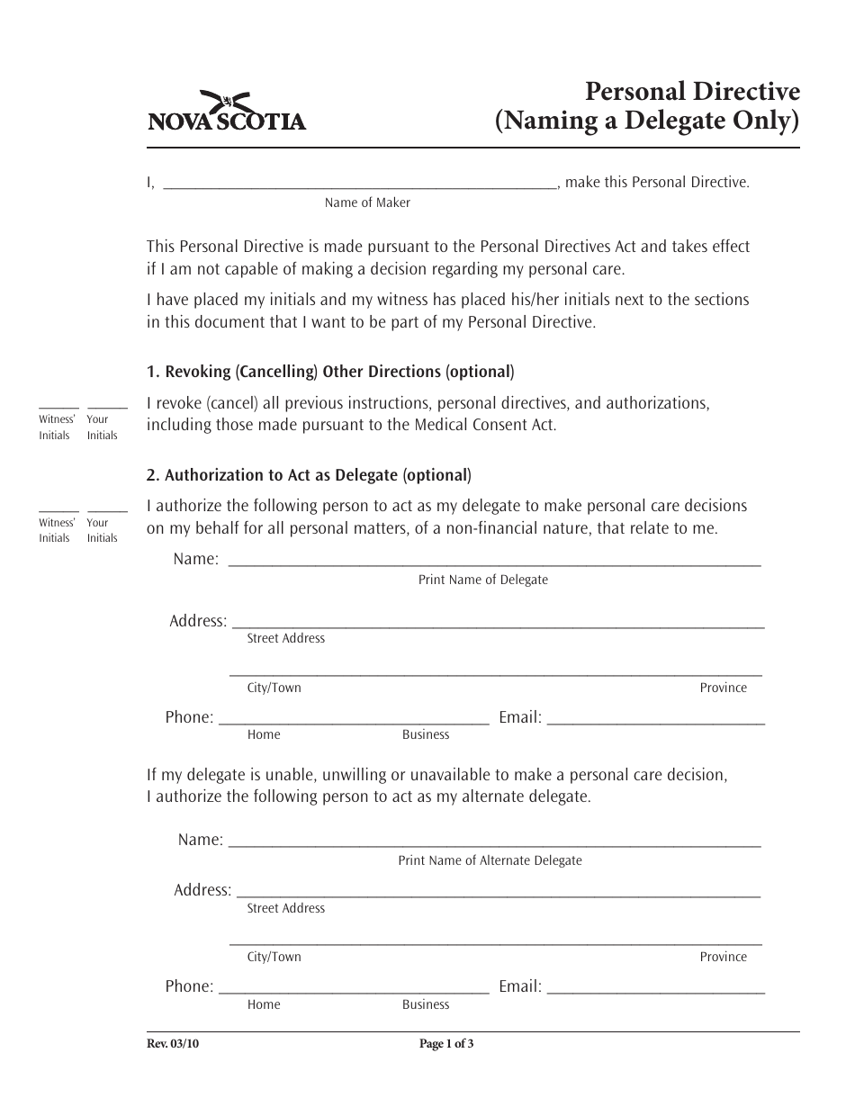Peronal Directive Short Form - Nova Scotia, Canada, Page 5